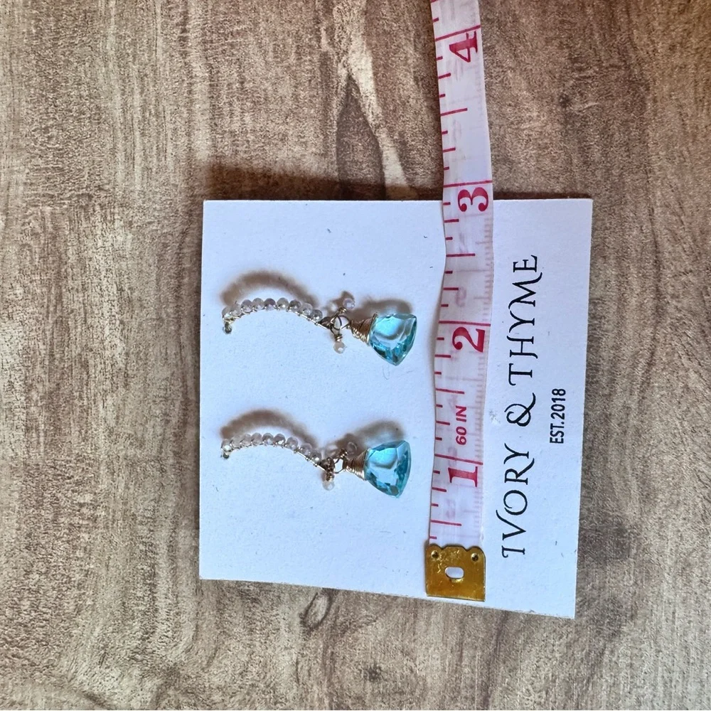 Ivory & Thyme Earrings Auqamarine Gold Wire wrapped Fairycore Quartz Earrings